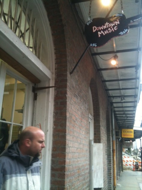 Manager Kevin at Downtown Music - new place in the Quarter on Saint Ann to buy instruments etc and also to sell unused items.